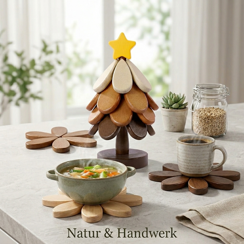 Aesthetik Haus Weihnachtsbaum Trivet Set: Holz Untersetzer & Coaster | Modernes