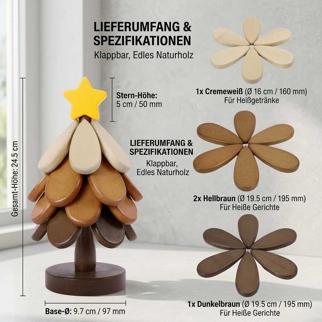 Aesthetik Haus Weihnachtsbaum Trivet Set: Holz Untersetzer & Coaster | Modernes